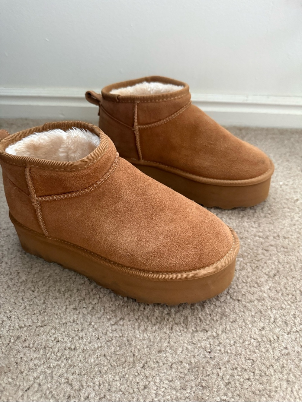 Women's Plush-Lined Suede platform Ankle Booties in brown
